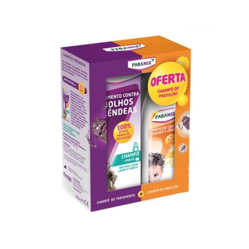 Paranix Pack Shampoo Tratamento 200ml + Shampoo Proteção Piolho/Lêndeas 200ml + Pente