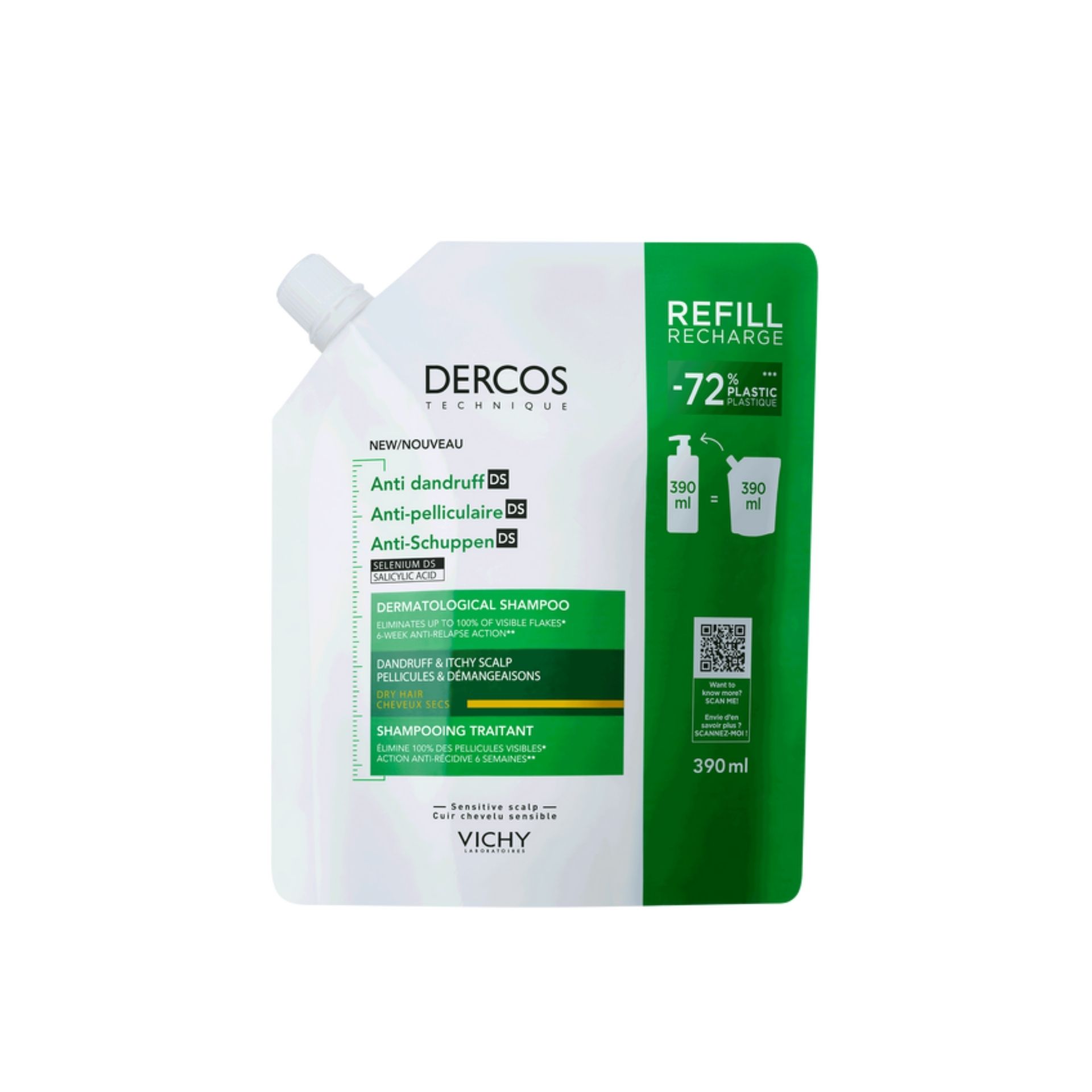 Dercos Shampoo Anticaspa Cabelo Seco Recarga 390 ml