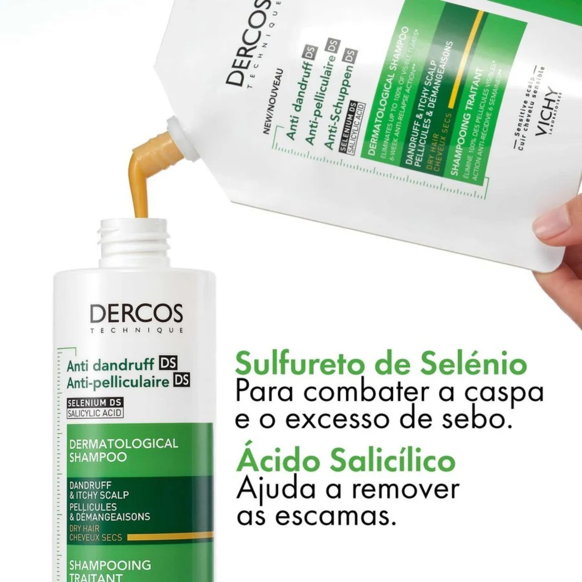 Dercos Shampoo Anticaspa Cabelo Seco Recarga 390 ml