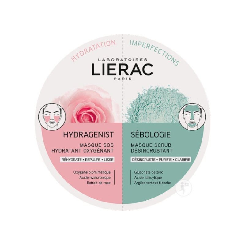 Lierac Hydragenist Máscara SOS Hidratante Oxigenante 6ml + Sébologie Máscara Esfoliante Desincrustante 6ml